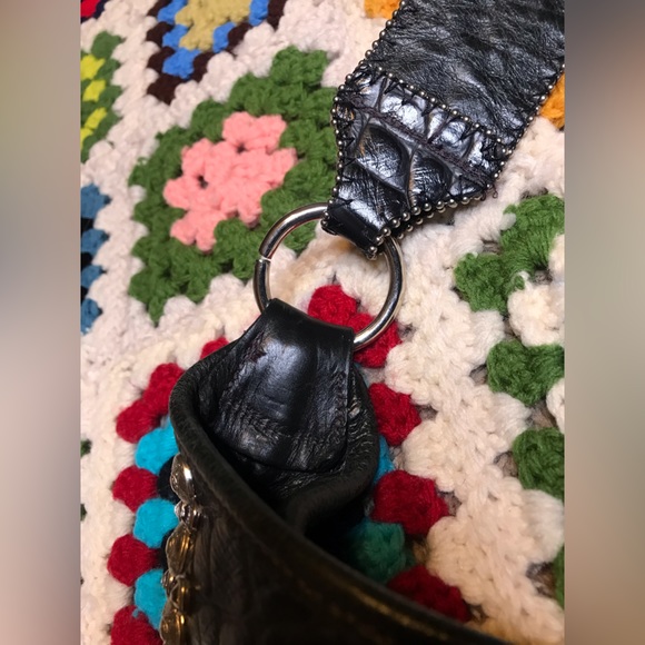 KurtMen design Black Rhinestone Skull textured Handbag Purse Halloween Luxury - Picture 10 of 15